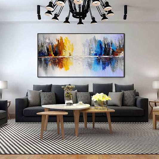 Modern Wall Art Paintings Hand Painted Abstract Cityscape Oil Painting On Canvas Handmade Abstarct Paintings Home,27inx54in,No Frame