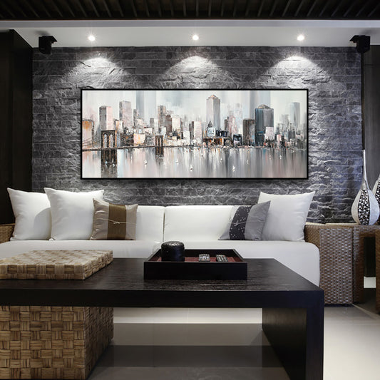 Handmade Urban Architecture Landscape Oil Painting City Building On Canvas Living Room Sofa Home Decor Wall,27inx54in,No Frame