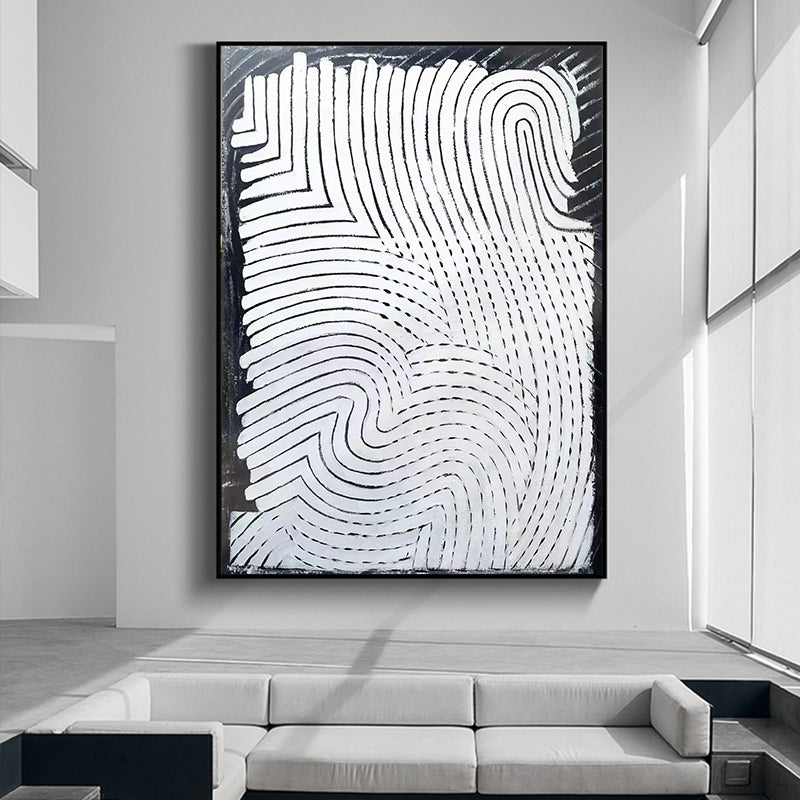 Modern Living Room Decoration Painting Three dimensional Texture Line Oil Painting Sofa Wall Black and White,31inx47in,No Frame