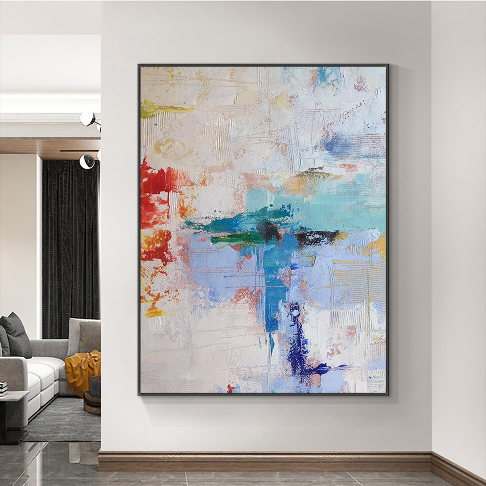 Abstract Sky Blue Oil Painting Hand Painted Oil Painting On Canvas Modern Handmade Wall For Living Room,31inx47in,No Frame