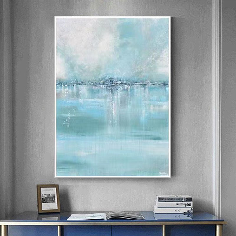 Handmade Blue Sky Canvas Painting Modern Ocean Seascape Artwork Oil Painting Art Decoration mural,31inx47in,No Frame