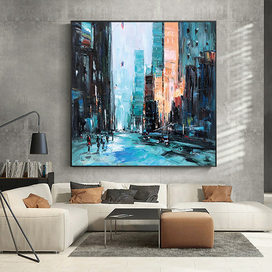 City Architecture Landscape Oil Painting On Canvas Handmade Abstract Wall Art Interior Home Decor Acrylic Wall,31inx31in,No Frame