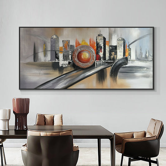 Abstract 3D Large City Building Painting  Hand Painted Oil Painting On Canvas Landscape Wall Art,27inx54in,No Frame