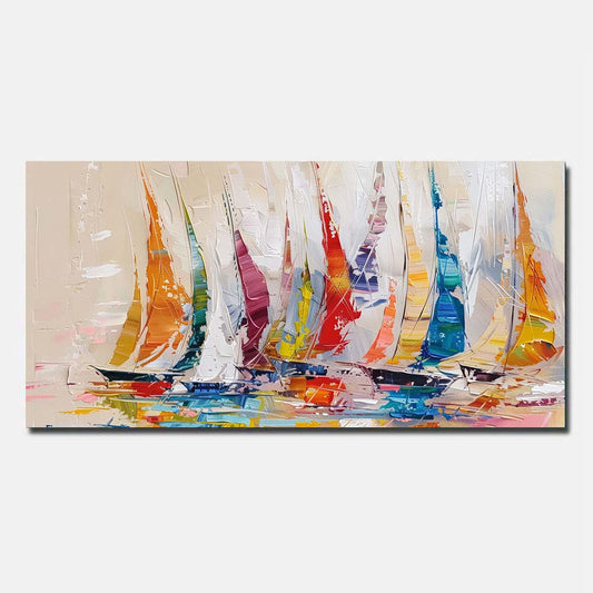 Sailing boat Red Hand Painted Oil Painting On Canvas Abstract Wall Art  Unframed/Rolled