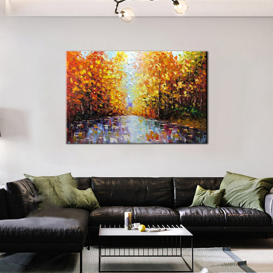 Oil Painting Handmade Landscape Maple Leaf Forest Scenic 3D Hand Painted On Canvas Abstract Wall Decoration,31inx47in,No Frame