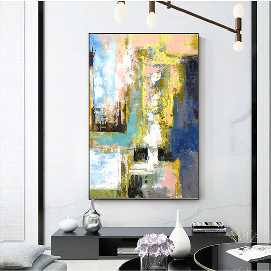 #740 Handmade Abstract Large Color Painting Modern Mural Living Room Decoration Painting Large Size,31inx47in,No Frame