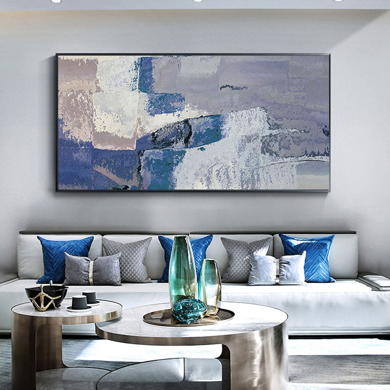 Customizable abstract hand painted landscape mural large decorative living room mural blue ocean,27inx54in,No Frame
