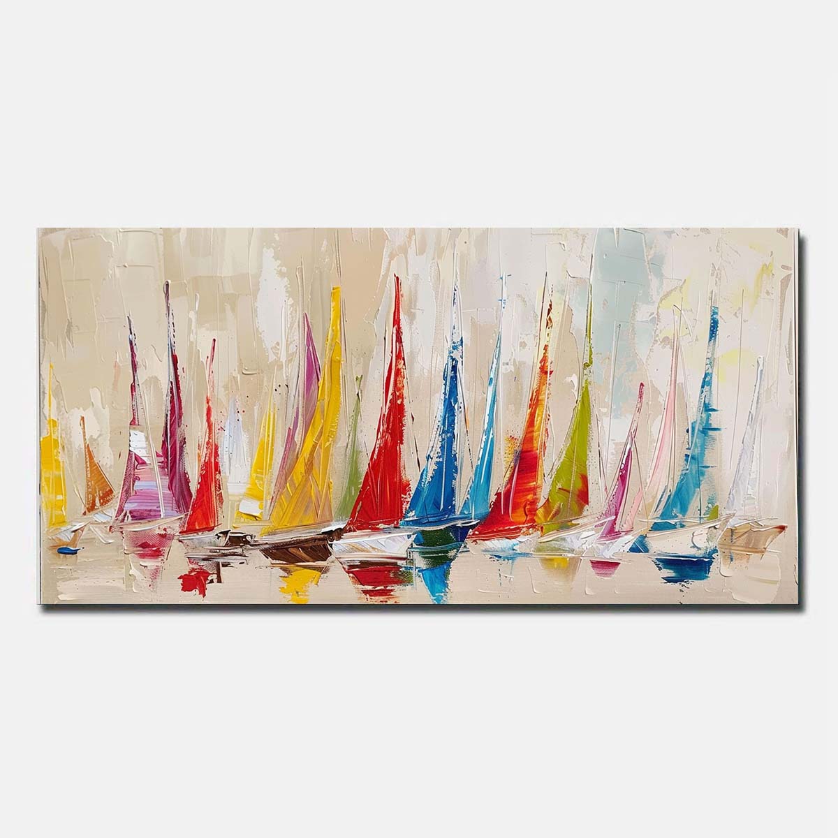 Sailing boat Hand Painted Oil Painting On Canvas Abstract Wall Art Blue Unframed/Rolled
