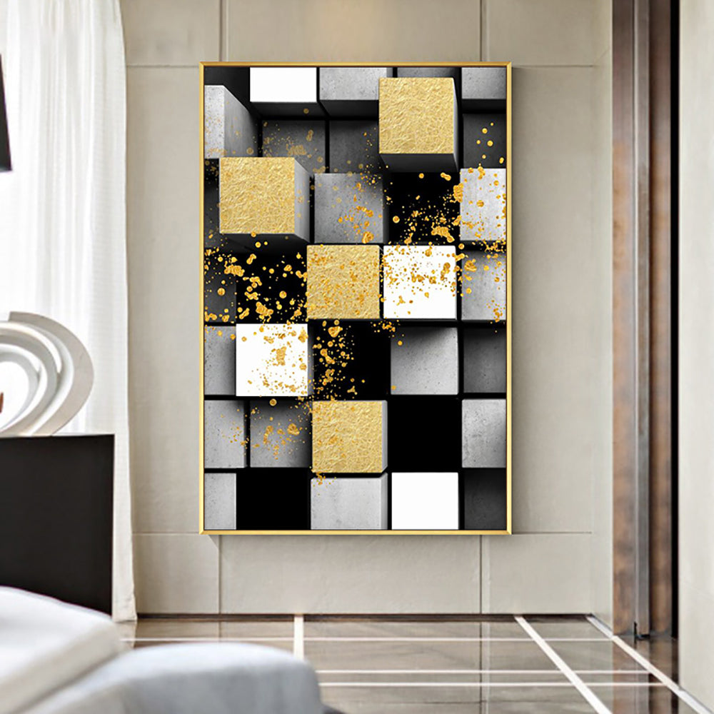 #1130Abstract Art Hand Painted Gold Abstract Oil Painting Handmade Geometric Wall Art Paintings Decoration For Living Room,31inx47in,No Frame