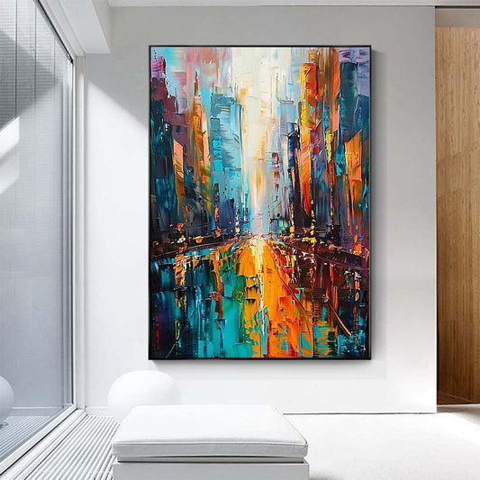 Original creation City Hand painted Oil Painting Canvas Wall Art For Home Living Room Unframed/Rolled #016