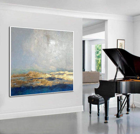 Extra Large Canvas Painting Oil Painting Golden Leaf Oversized Art Extra Large Wall Art Large Abstract Painting For Living Room31inx31in,No Frame