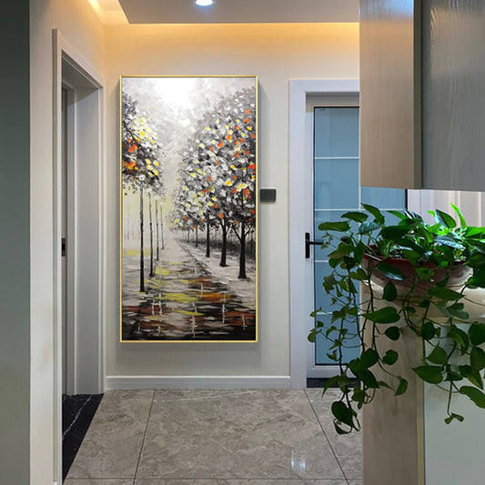 Abstract Forest Landscape Knife Painting Three dimensional Decorative Painting Modern Wall Art Simple Hand Painted Oil,27inx54in,No Frame