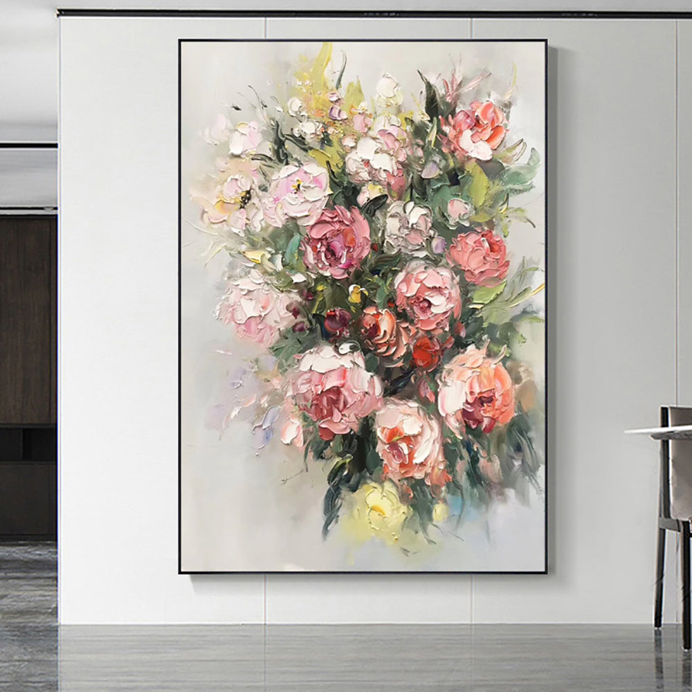 Hand Painted Abstract Flower Oil Painting Knife Thick Texture Canvas Painting Modern Wall Art Picture For Home Living Room,31inx47in,No Frame