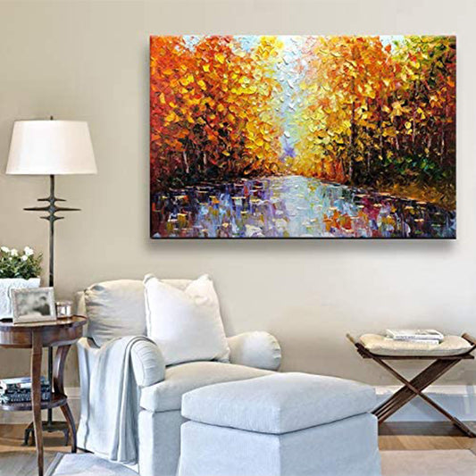 Oil Painting Handmade Landscape Maple Leaf Forest Scenic 3D Hand Painted On Canvas Abstract Wall Decoration,31inx47in,No Frame