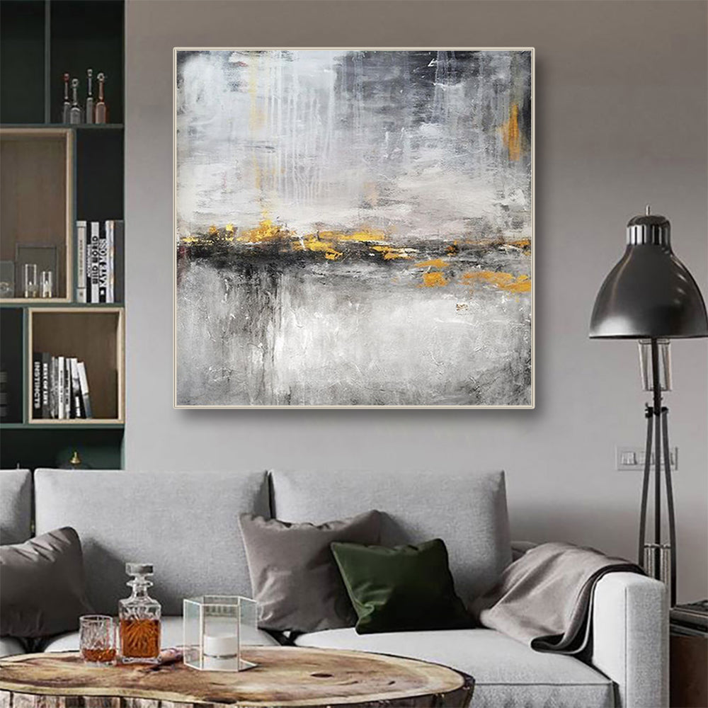 Hand painted Abstract Gold Flower Oil Painting Wall Art Handmade Nordic Simplicity Oil Painting Canvas Art,31inx31in,No Frame
