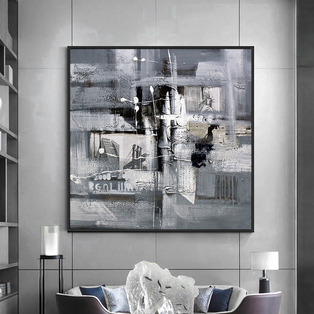 Abstract Gray Painting Hand Painted Oil Painting On Canvas Modern Large Size Wall Art,31inx31in,No Frame