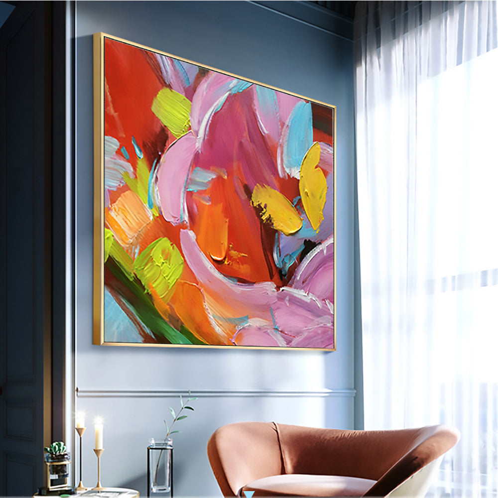 #190Abstract Colourful Wall Art Thick Oil On Canvas Painting Handmade Home Decoration Hand Painted Abstract Wall,31inx31in,No Frame