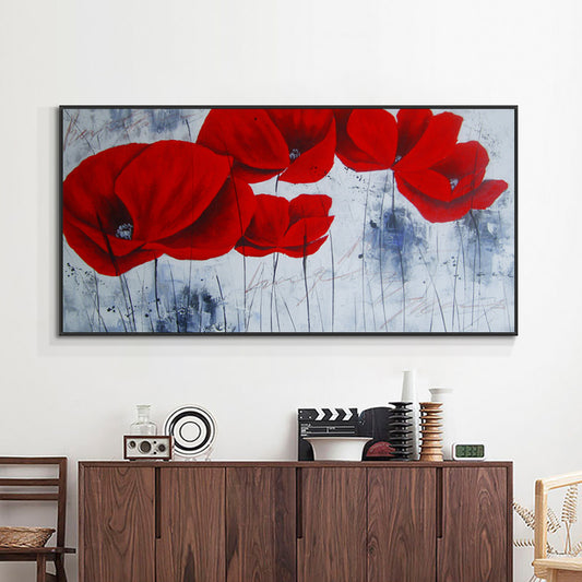 Handmade Abstract Red Flower Oil Painting  Hand Painted On Canvas Modern Wall Art Painting Without,27inx54in,No Frame