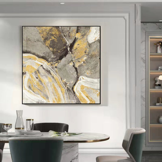 Gold Foil Art Abstract Hand Painted Oil Painting Living Room Sofa BackGround Wall Decoration Painting,31inx31in,No Frame