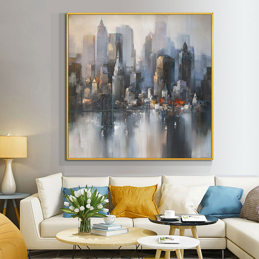 Abstract Building Painting  Hand Painted Oil Painting On Canvas Modern Wall Art Paintings Poster Wall,31inx31in,No Frame