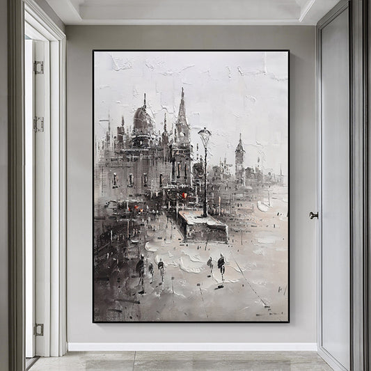 Abstract Landscaple Oil Painting Northern Europe Light Luxury Style Decorative Cityscape Hand Painted Oil Painting Art,31inx47in,No Frame