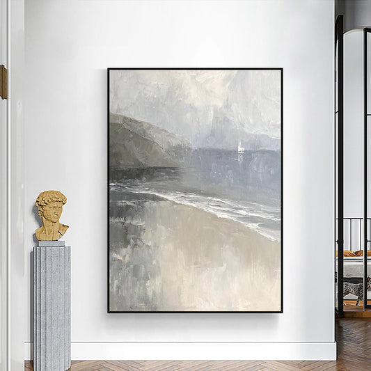 Handmade Abstract Landscape Oil Painting Seascape Modern Wall Art On Canvas Thick Textured For Living Room ,31inx47in,No Frame