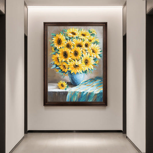Hand Painted Abstract Sunflowers Oil Painting Modern Landscape Canvas Painting Wall Art For Living Room,31inx47in,No Frame