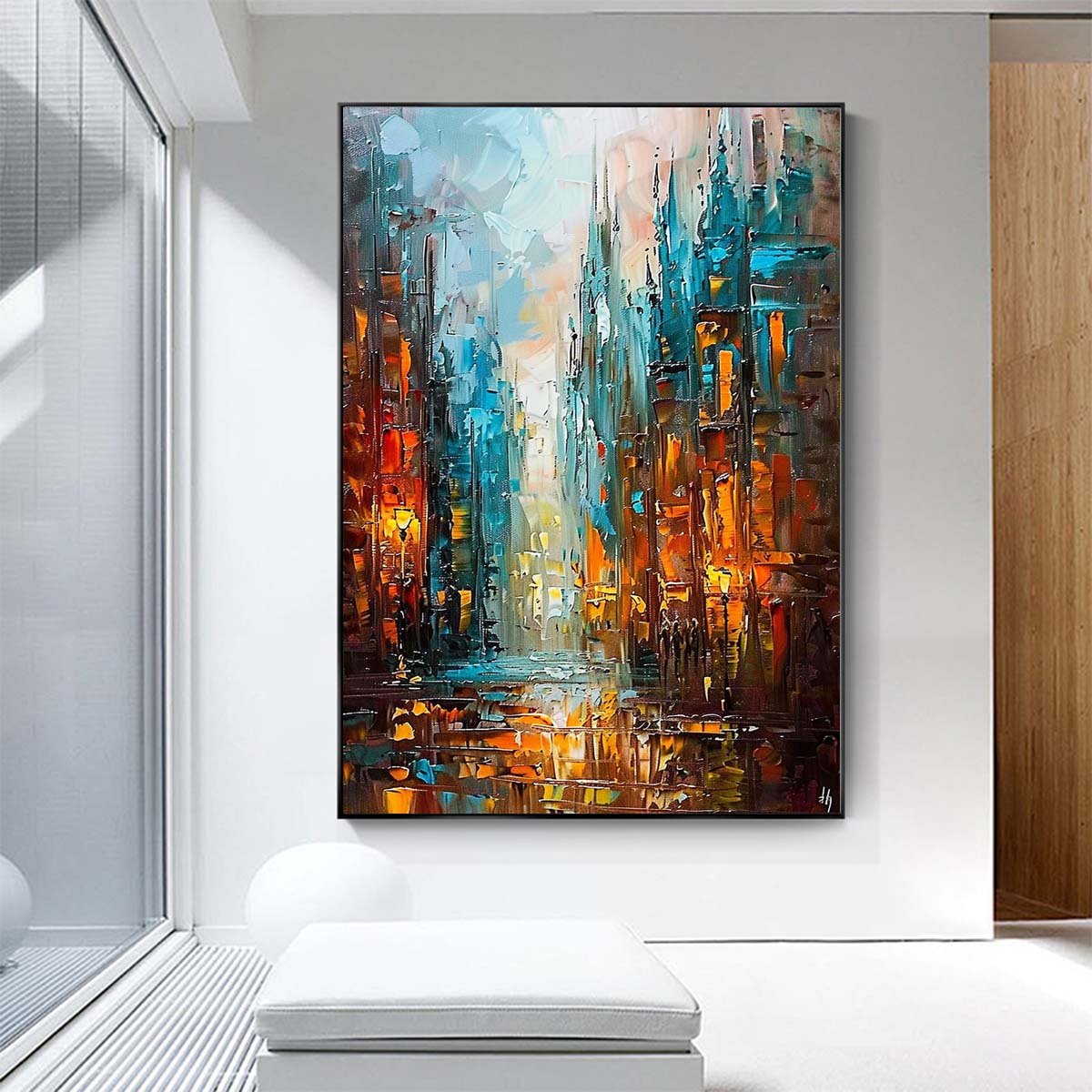 Original creation City Hand painted Oil Painting Canvas Wall Art For Home Living Room Unframed/Rolled #017