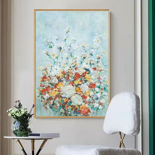Pure Hand painted Oil Painting Abstract Flower Hanging Painting Decorative Painting Large Restaurant Dining Room Mural For Living Room,31inx47in,No Frame