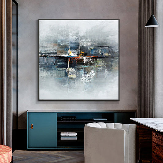 Landscape Wall Art Abstract Geometric Oil Painting On Canvas  Handmade Thick Acrylic Painting,31inx31in,No Frame