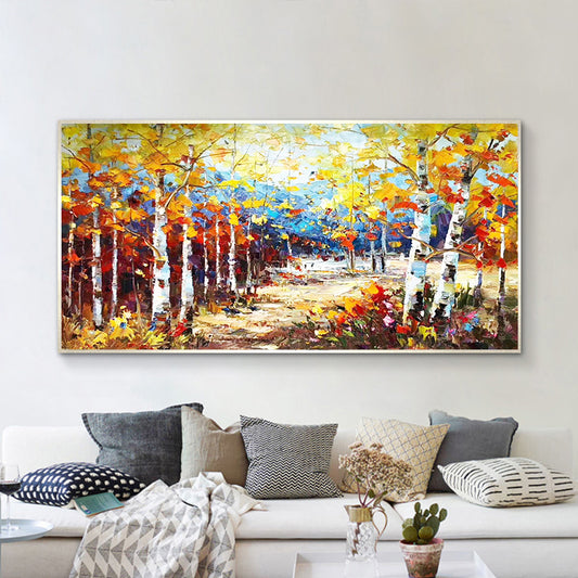 Handpainted Oil Painting Fortune Tree Landscape Decoration Painting Living Room Bedroom Wall Hanging Paintings,27inx54in,No Frame