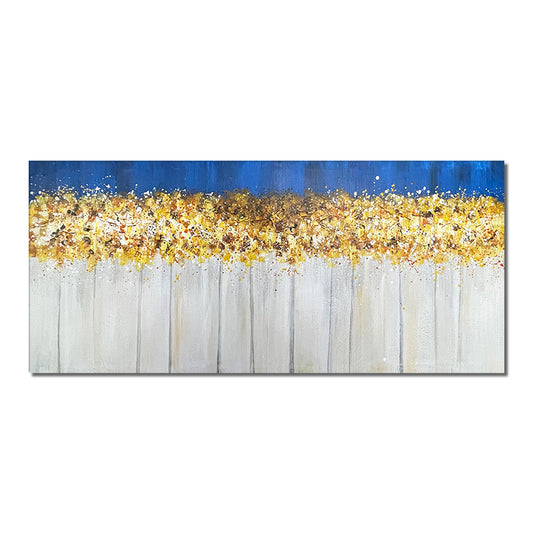 Abstract Coffee White With Gold Foils Oil Painting Hand Painted On Canvas Modern Wall Art,27inx54in,No Frame