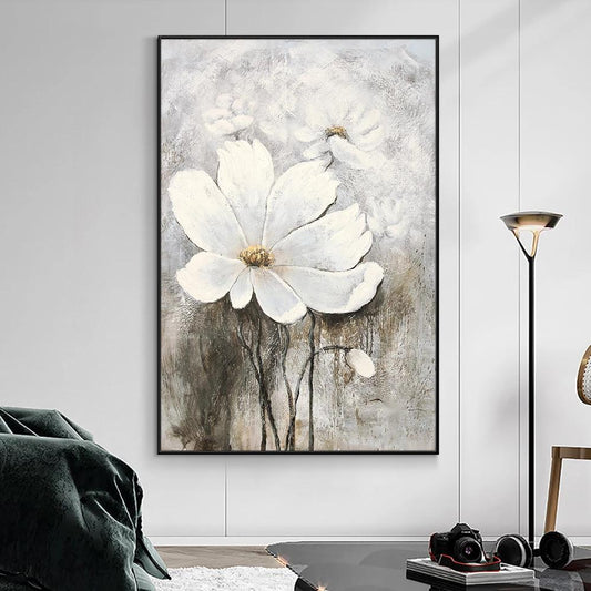Handmade White Abstract Flower Oil Painting Texture On Canvas Living Room Restaurant Home Decor Wall Art,31inx47in,No Frame