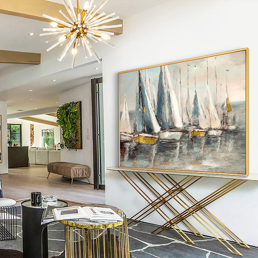 #900Artwork Hand Painted Abstract Sailing Boat Oil Painting On Canvas Wall Art Picture Decoration,31inx47in,No Frame