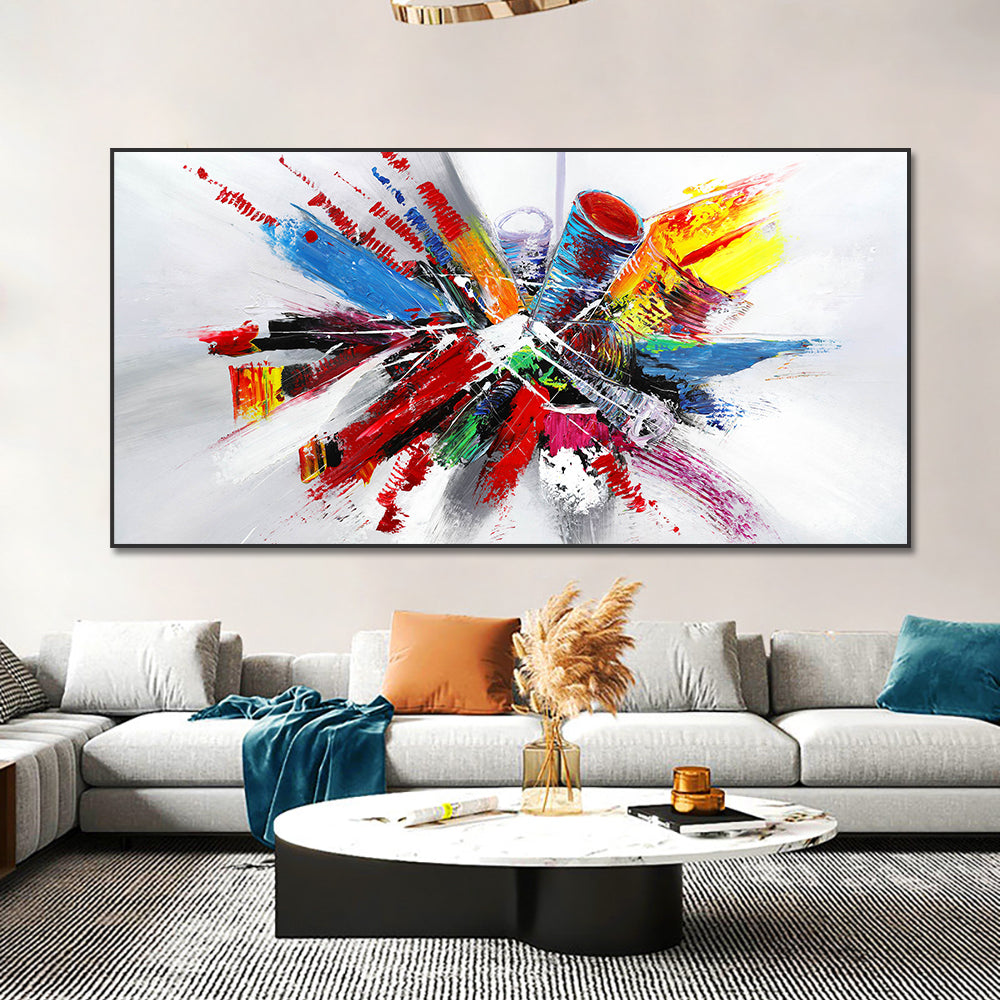 Abstract Textured Red Blue Yellow Oil Painting Hand Painted On Canvas Modern Nordic Handmade Wall,27inx54in,No Frame