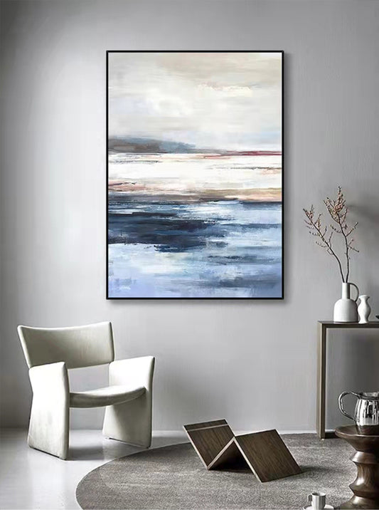 Abstract 3D Blue Grey Thick Oil Handmade Oil Painting Canvas Gold Painting Wall Picture Art Wall For Living Room ,31inx47in,No Frame