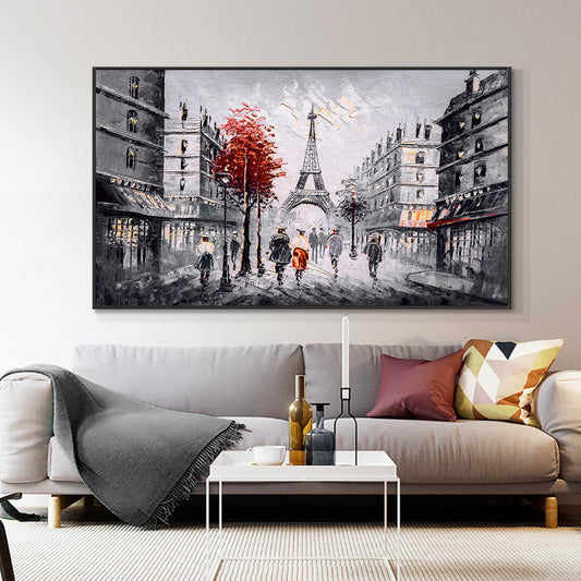 Abstract  Handmade People Walking In The Street Oil Painting On Canvas Modern City Building Tower,27inx54in,No Frame