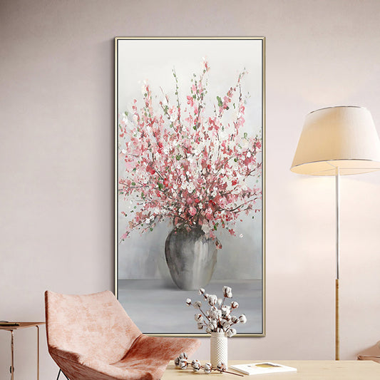 Japanese Room Decorative Paintings Hand Painted 3D Abstract Flower Oil Painting Simple Vertical Oil Painting Bedroom,27inx54in,No Frame