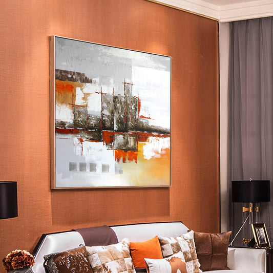 Hand Painted Oil Painting Abstract Building Paintings On Canvas Modern Wall Art Pictures For Bedroom,27inx54in,No Frame