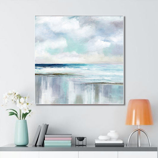 Modern Minimalist Hand painted Oil Painting Sky Beach Decoration Painting Living Room Restaurant Abstract,31inx31in,No Frame