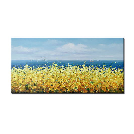 Hand Painted Oil Painting Modern Abstract Canvas Painting Wall Art Handmade Flowers Picture Living Room Home,27inx54in,No Frame