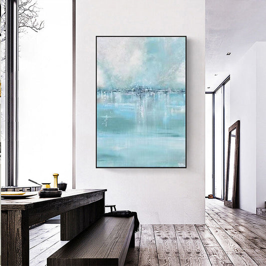 Handmade Blue Sky Canvas Painting Modern Ocean Seascape Artwork Oil Painting Art Decoration mural,31inx47in,No Frame