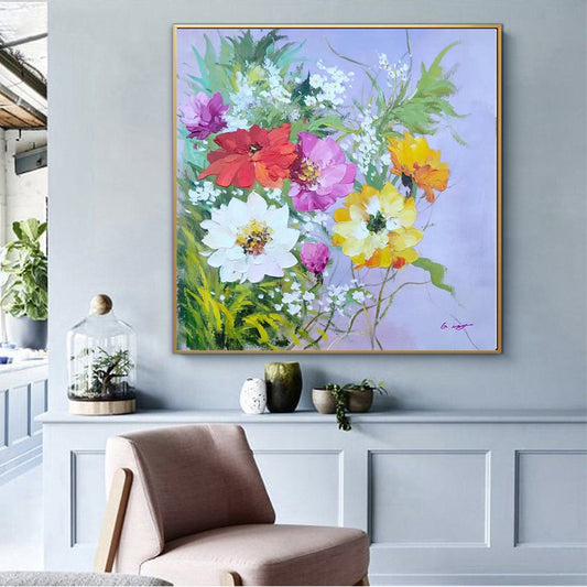 Hand Painted Abstract Flowers Oil Painting 3D Knife Canvas Floral Painting Art Textured Acrylic Artwork Handmade