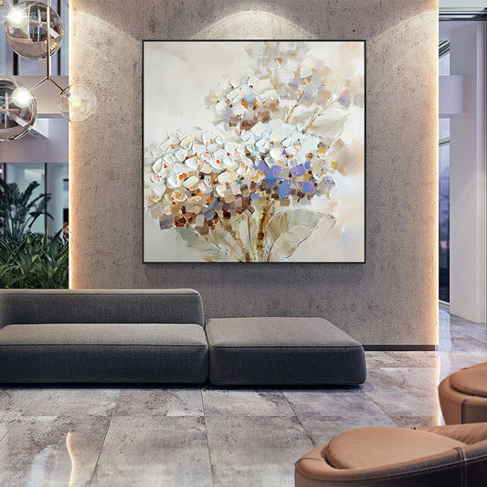 Hand Painted New Textured Design Oil Painting Home Wall Decoration White Flower Art Canvas Picture,31inx31in,No Frame