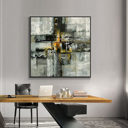 Abstract Yellow Building Car People Wall Art Painting  Hand Painted Oil Painting On Canvas Poster,31inx31in,No Frame