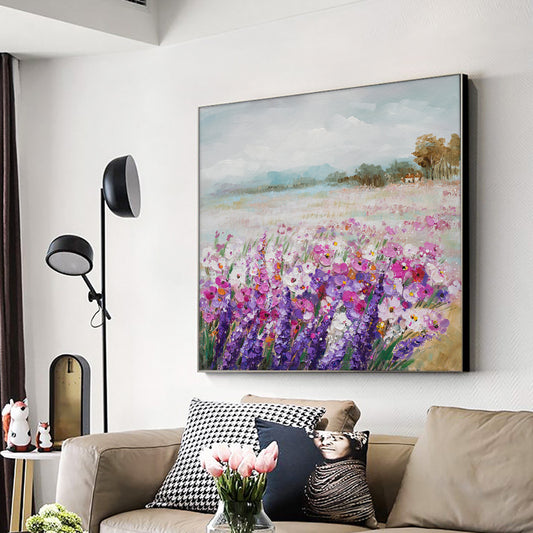 Handmade Purple Pink Lavender Oil Painting On Canvas Abstract Landscape Painting Decorative Wall Art Picture,31inx31in,No Frame
