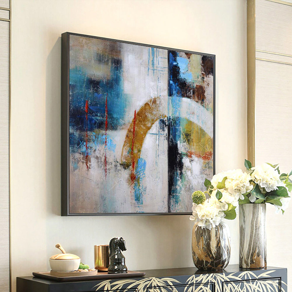 Abstract Blue Geometric Painting  Handmade Oil Painting on Canvas Acrylic Decorative Wall Art For Modern,31inx31in,No Frame