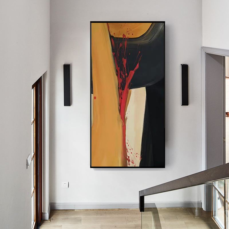 Orange Abstract Black And White hand-painted Oil Painting Decorative Porch Light Luxury Modern Living Room Sofa Backdrop Corrido27inx54in,No Frame