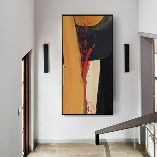Orange Abstract Black And White hand-painted Oil Painting Decorative Porch Light Luxury Modern Living Room Sofa Backdrop Corrido27inx54in,No Frame