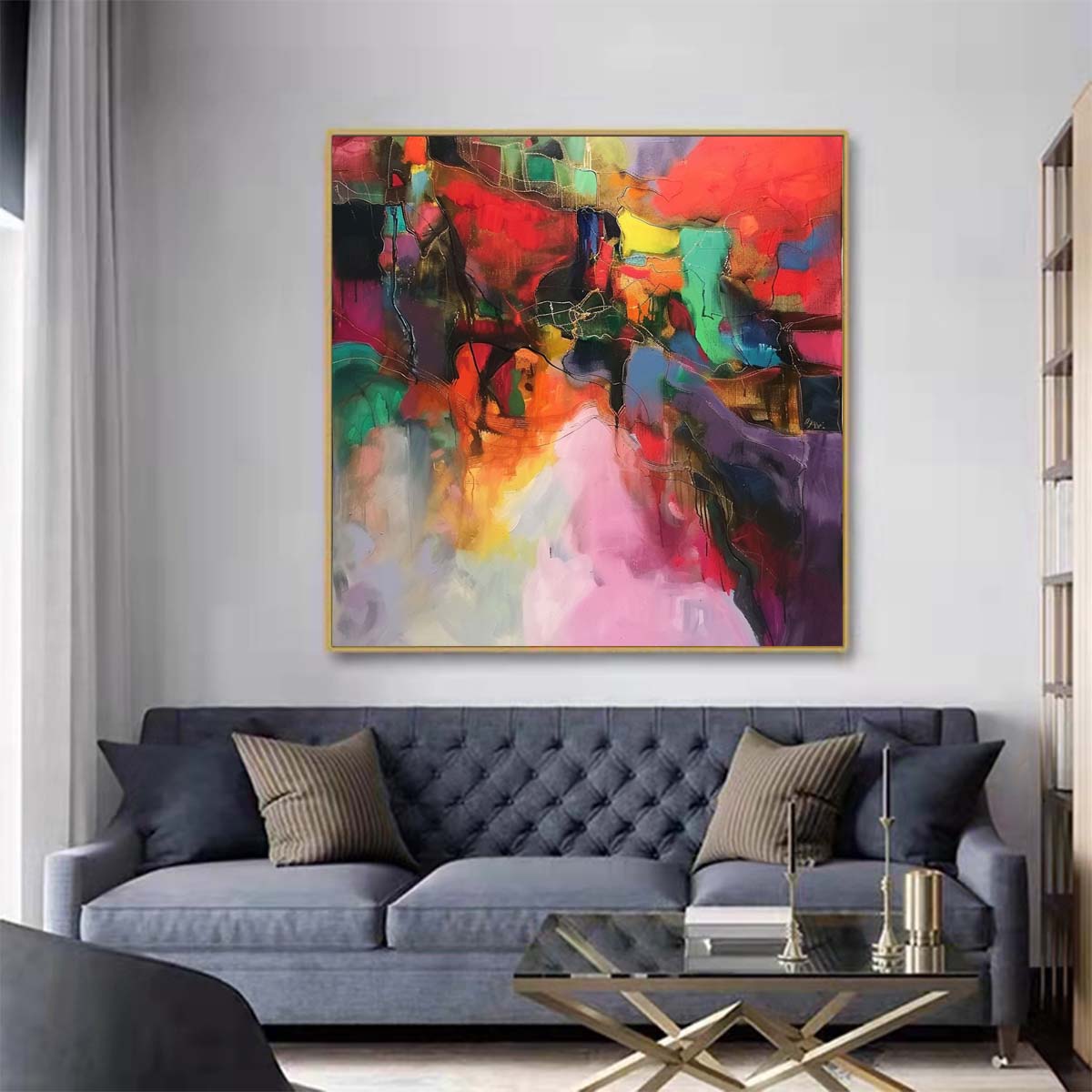 Abstract Handmade Oil Painting Modern Minimalist Home Living Room Decoration Painting,31inx31in,No Frame